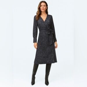 Halogen Gray Cheetah True Wrap Midi Dress EUC